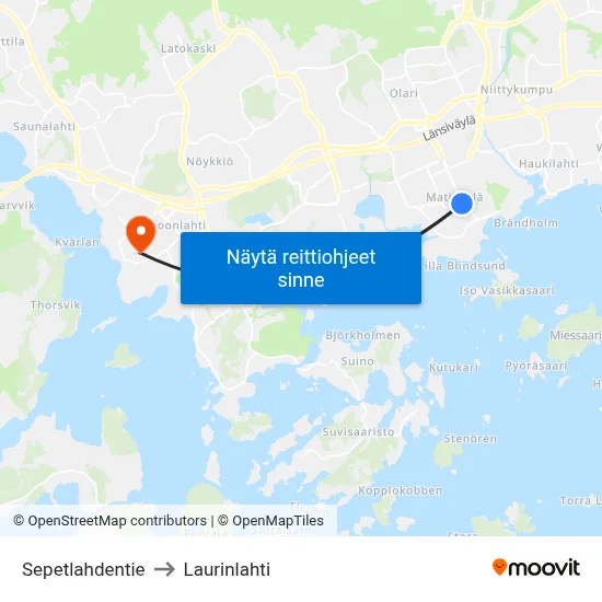 Sepetlahdentie to Laurinlahti map