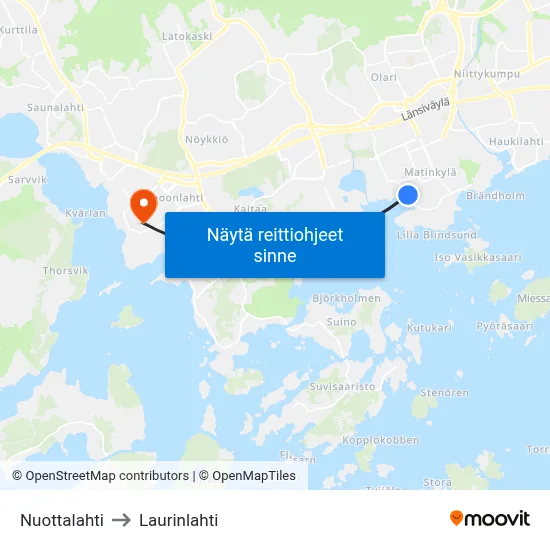 Nuottalahti to Laurinlahti map