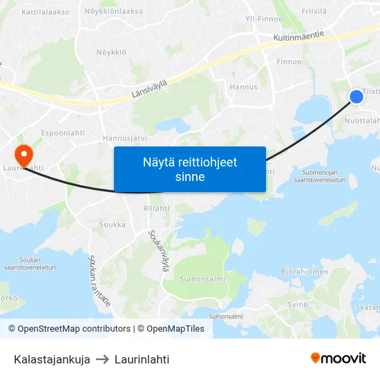 Kalastajankuja to Laurinlahti map