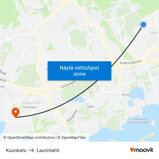 Kuunkatu to Laurinlahti map
