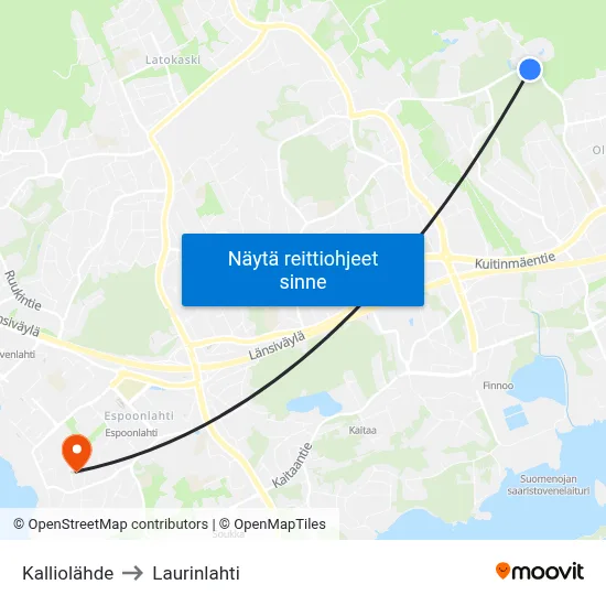 Kalliolähde to Laurinlahti map