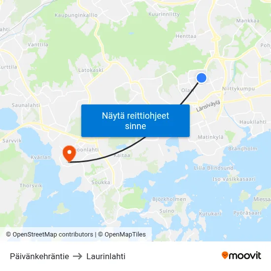 Päivänkehräntie to Laurinlahti map