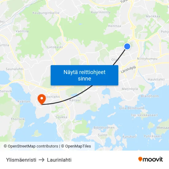 Ylismäenristi to Laurinlahti map