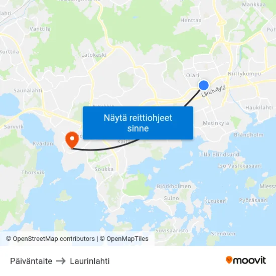 Päiväntaite to Laurinlahti map