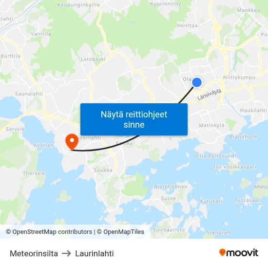 Meteorinsilta to Laurinlahti map