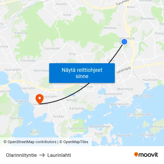 Olarinniityntie to Laurinlahti map