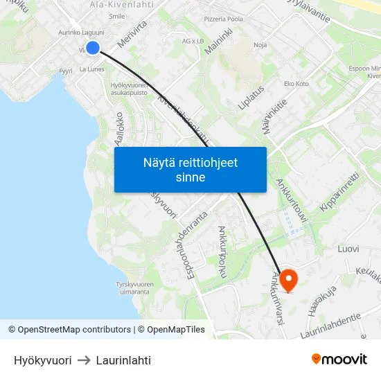 Hyökyvuori to Laurinlahti map