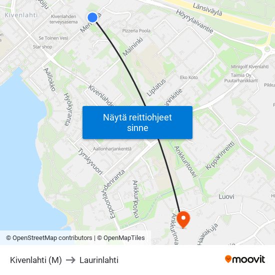 Kivenlahti (M) to Laurinlahti map