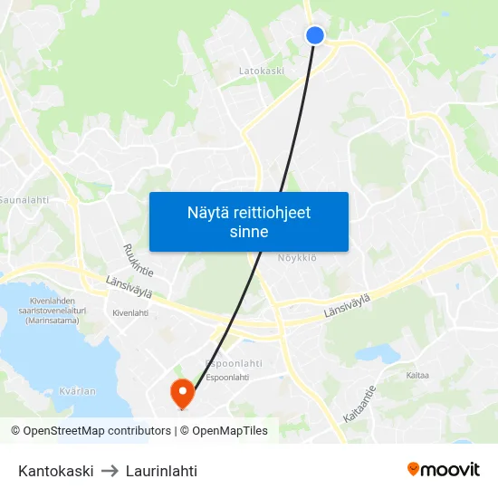 Kantokaski to Laurinlahti map