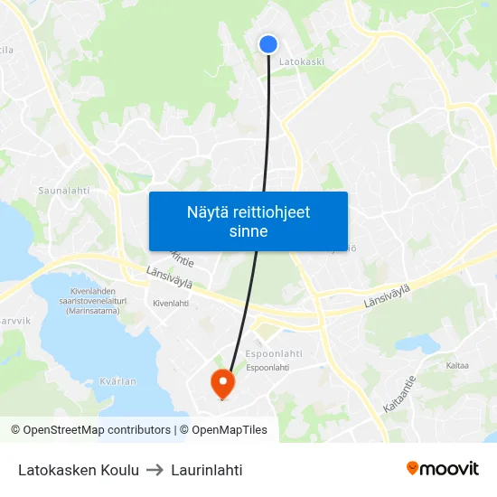 Latokasken Koulu to Laurinlahti map