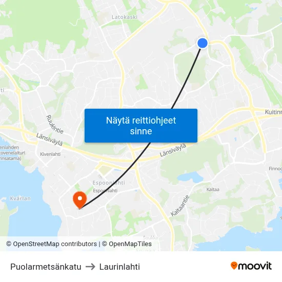 Puolarmetsänkatu to Laurinlahti map
