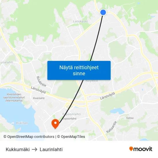 Kukkumäki to Laurinlahti map