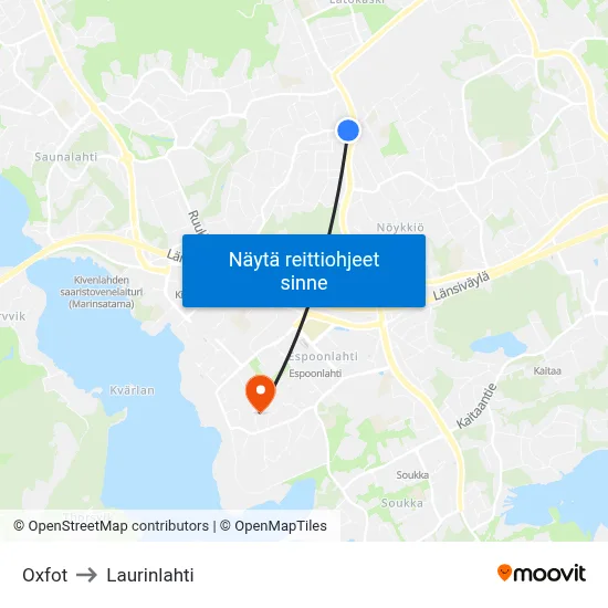 Oxfot to Laurinlahti map