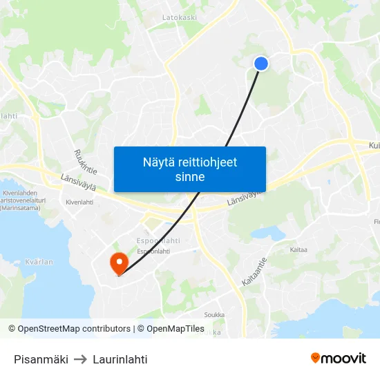 Pisanmäki to Laurinlahti map