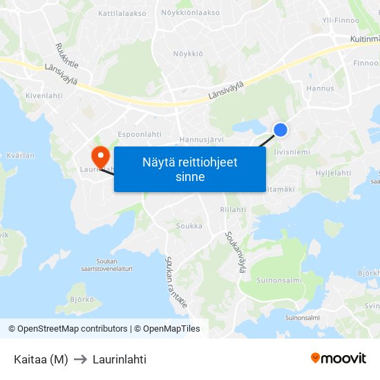 Kaitaa (M) to Laurinlahti map