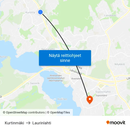 Kurtinmäki to Laurinlahti map