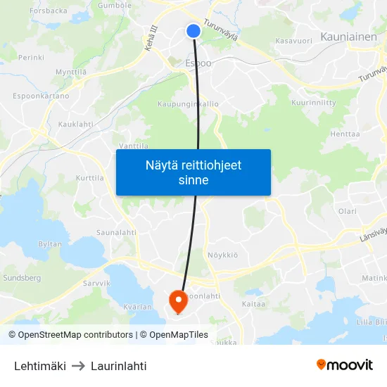 Lehtimäki to Laurinlahti map