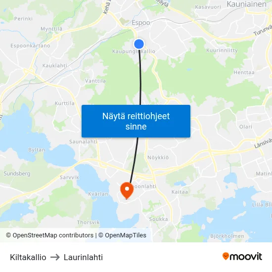 Kiltakallio to Laurinlahti map