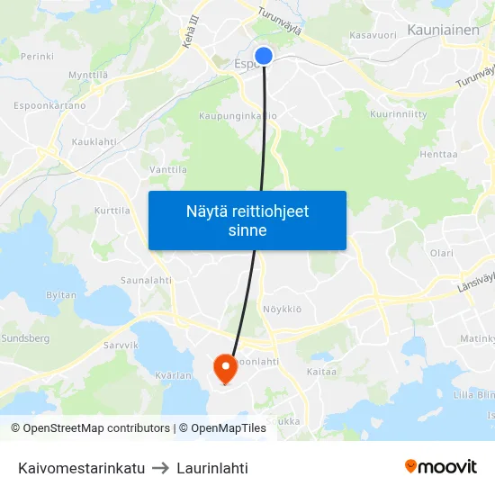 Kaivomestarinkatu to Laurinlahti map