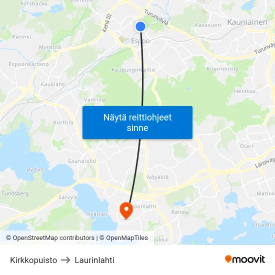 Kirkkopuisto to Laurinlahti map