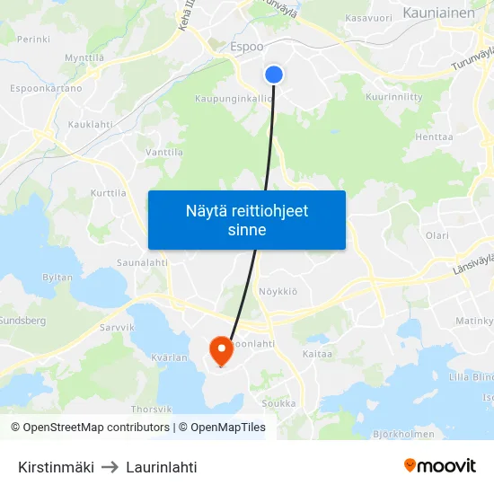 Kirstinmäki to Laurinlahti map