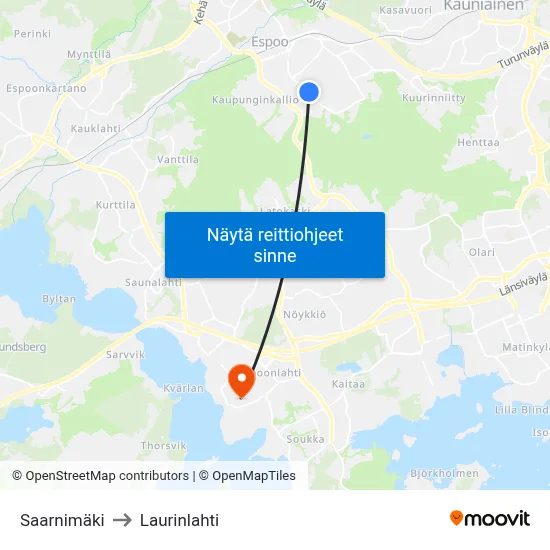 Saarnimäki to Laurinlahti map