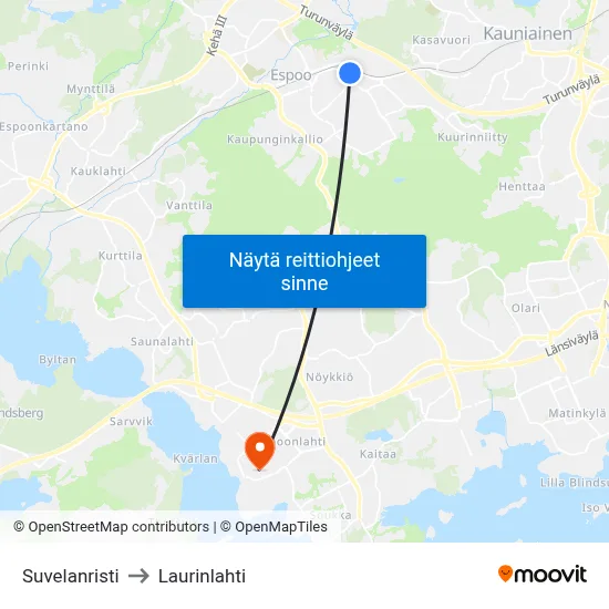 Suvelanristi to Laurinlahti map