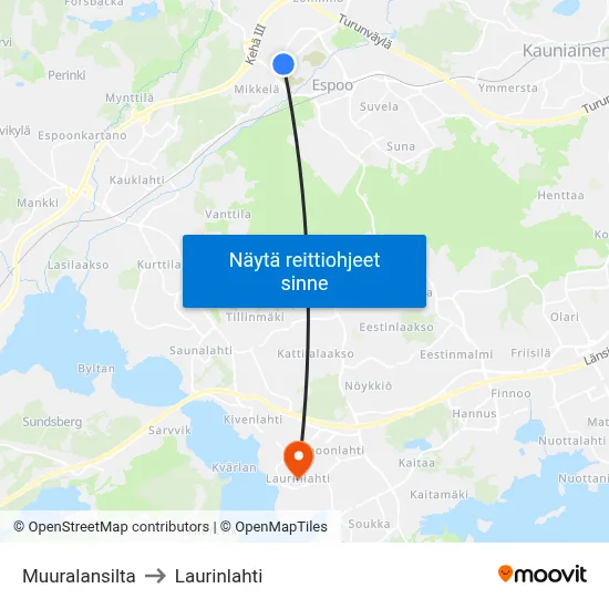 Muuralansilta to Laurinlahti map