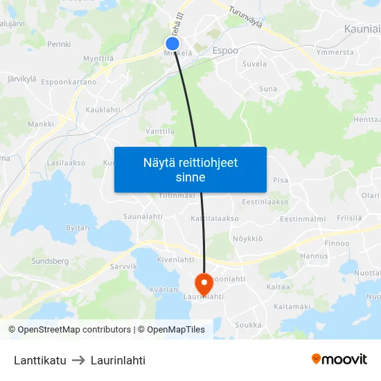 Lanttikatu to Laurinlahti map