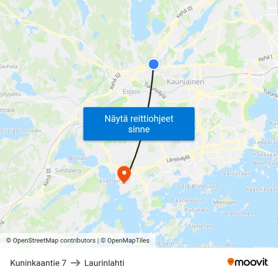 Kuninkaantie 7 to Laurinlahti map