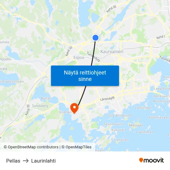 Pellas to Laurinlahti map