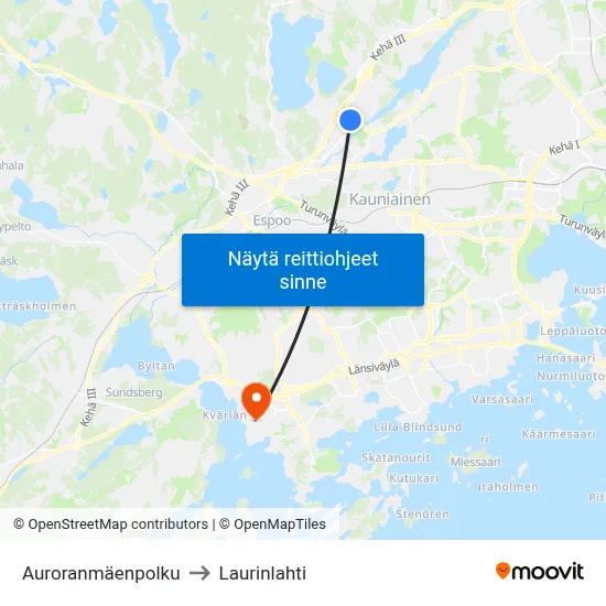 Auroranmäenpolku to Laurinlahti map