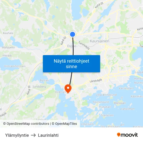 Ylämyllyntie to Laurinlahti map