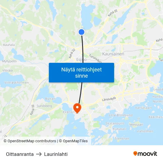 Oittaanranta to Laurinlahti map