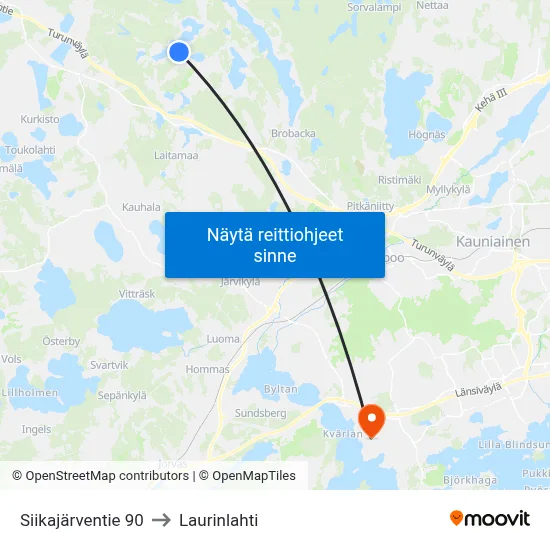 Siikajärventie 90 to Laurinlahti map