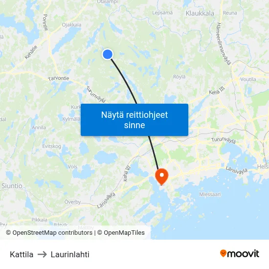 Kattila to Laurinlahti map
