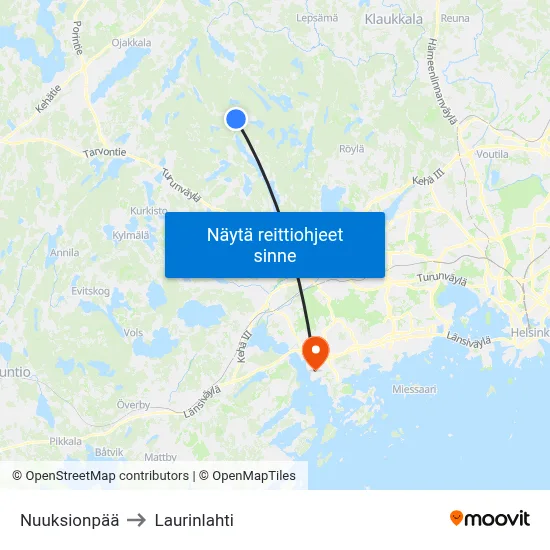 Nuuksionpää to Laurinlahti map