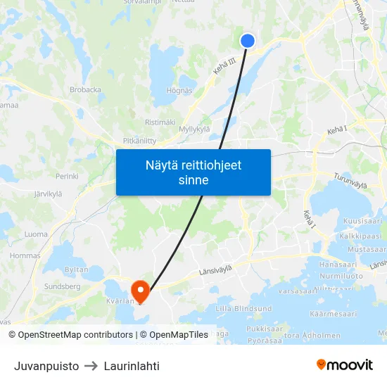 Juvanpuisto to Laurinlahti map