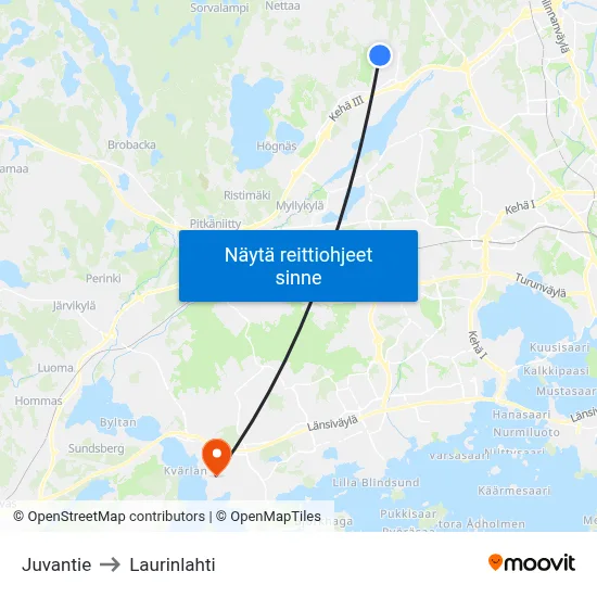 Juvantie to Laurinlahti map