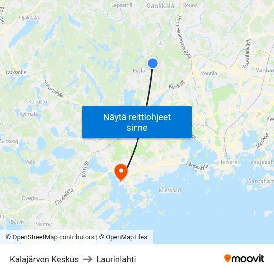 Kalajärven Keskus to Laurinlahti map