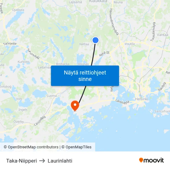 Taka-Niipperi to Laurinlahti map