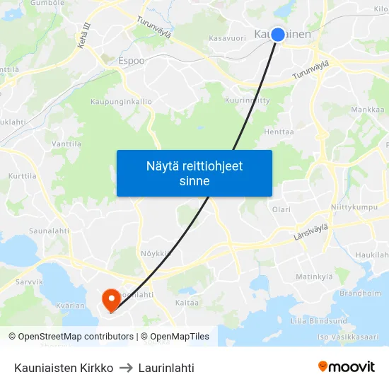 Kauniaisten Kirkko to Laurinlahti map