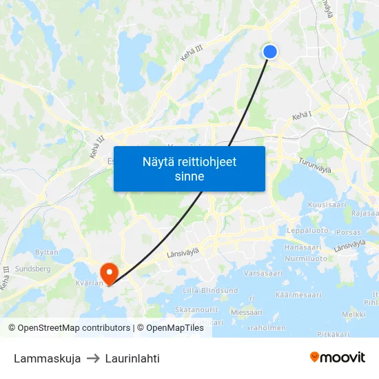 Lammaskuja to Laurinlahti map