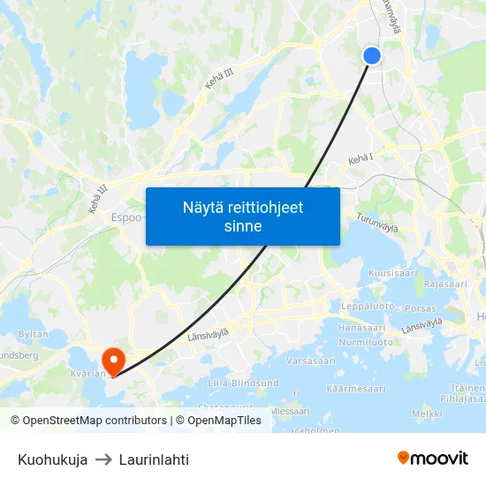 Kuohukuja to Laurinlahti map