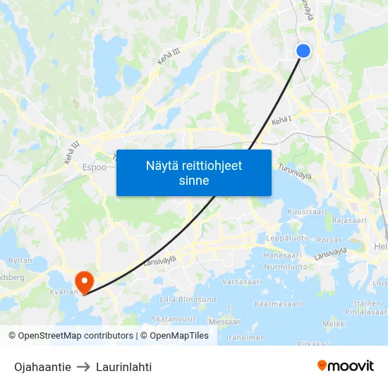 Ojahaantie to Laurinlahti map