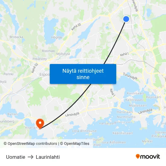 Uomatie to Laurinlahti map