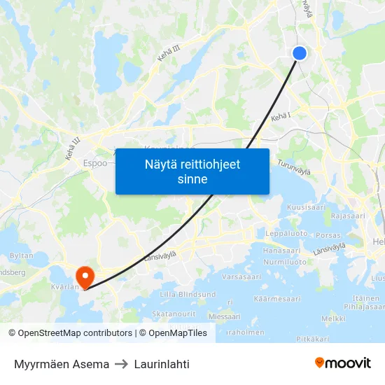 Myyrmäen Asema to Laurinlahti map