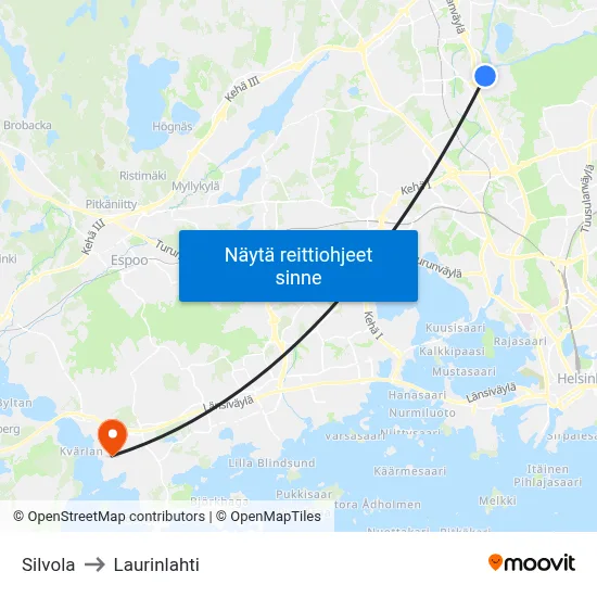 Silvola to Laurinlahti map