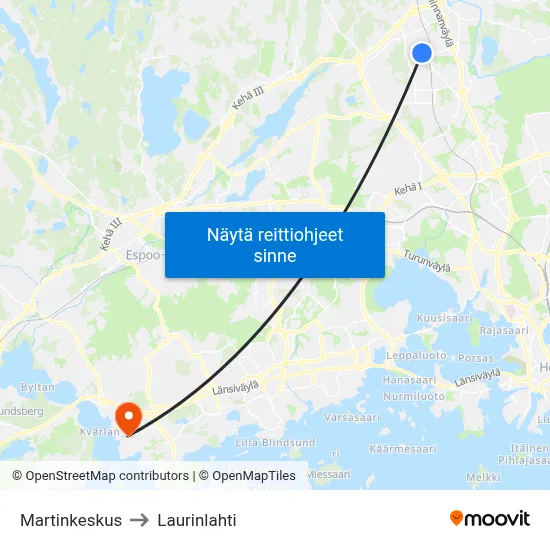 Martinkeskus to Laurinlahti map