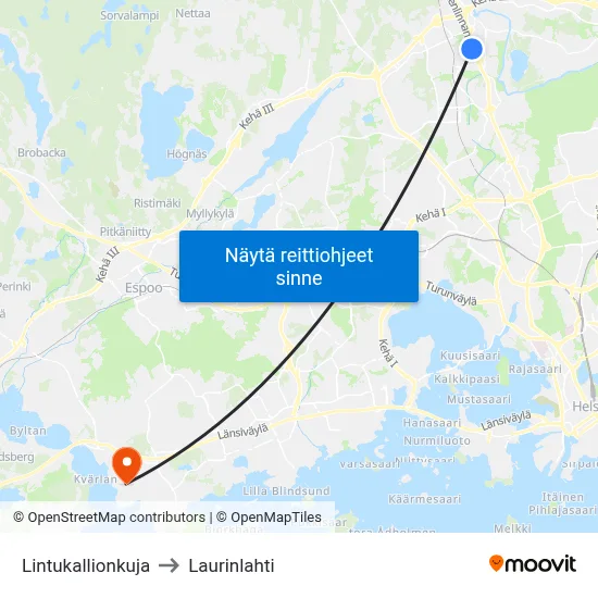 Lintukallionkuja to Laurinlahti map